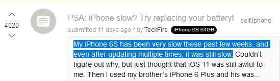 reddit上一则更换电池后老款iPhone速度变快的帖子引爆了这次危机。