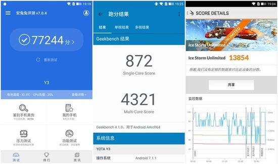 YOTA3墨知版三大测试软件跑分