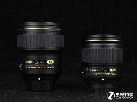 尼康28mm f/1.4E与28mm f/1.8G外观对比