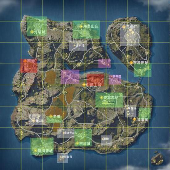 《荒野行动》地图物资分布图(图片引自微博)