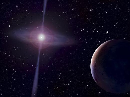 围绕中子星旋转的行星想象图(图片来源:https://www.illustration-scientifique.com)