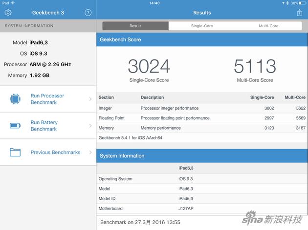 9.7寸iPad Pro跑分