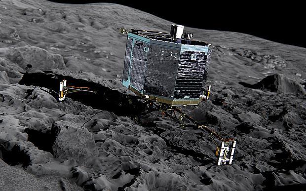 艺术示意图:2014年11月,降落在67P彗星表面的欧空局“菲莱”着陆器