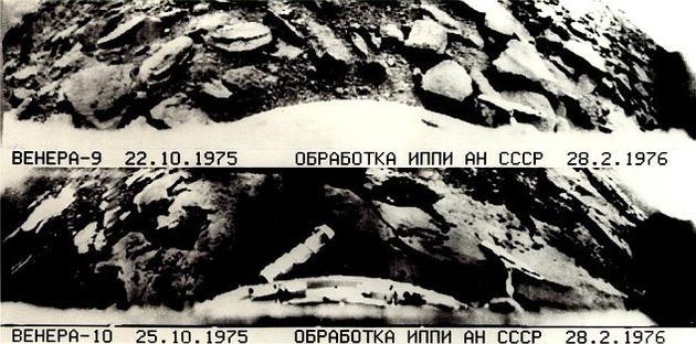 在上世纪60~80年代,苏联的“金星”系列探测器实现了首批在金星表面的着陆。图示分别由苏联金星-9号(上)和金星-10号(下)着陆器拍摄