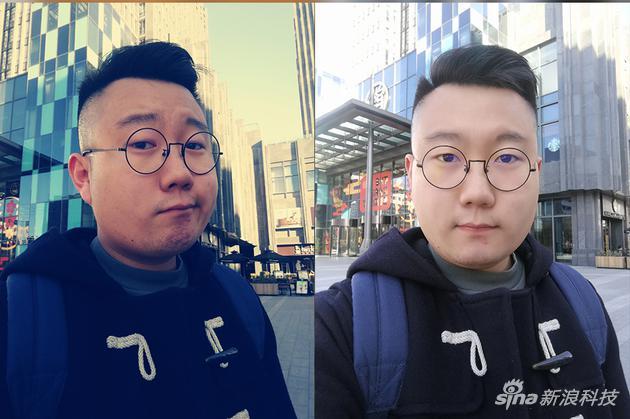 左:前置自拍滤镜 右:前置人像模式自拍