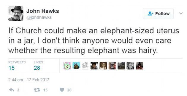 人类学家约翰·霍克斯(John Hawks)在社交媒体上发言反对乔治·丘奇的复活猛犸象研究