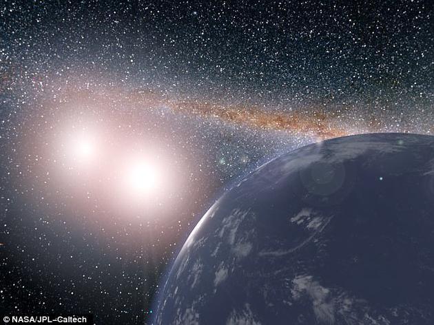 科学家发现了一处类似《星球大战》中“塔图因”的双星系统,但与电影中贫瘠、荒芜的景象不同,围绕该双星旋转的行星也许不仅宜居,甚至还储有液态水。图为双星系统“开普勒-35”(Kepler-35)中假想行星的概念图。