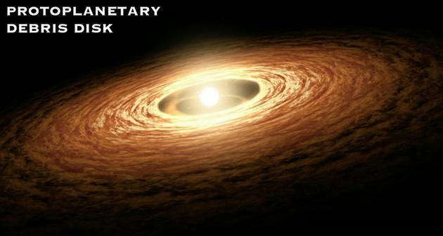 图1.10 原始行星尘埃盘?但是红外波段的观测似乎并不支持这一说法