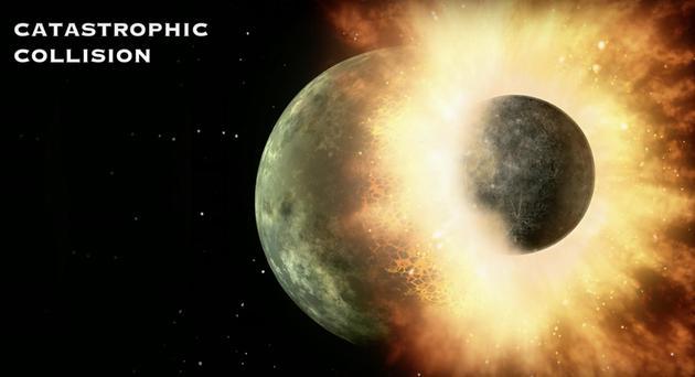 图1.9 塔比星附近的行星撞击事件?要知道,主流理论认为,我们的月球就是这样形成的
