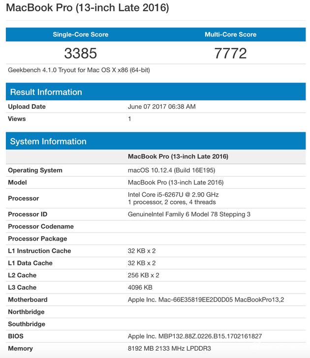 2016款 新MacBook Pro跑分