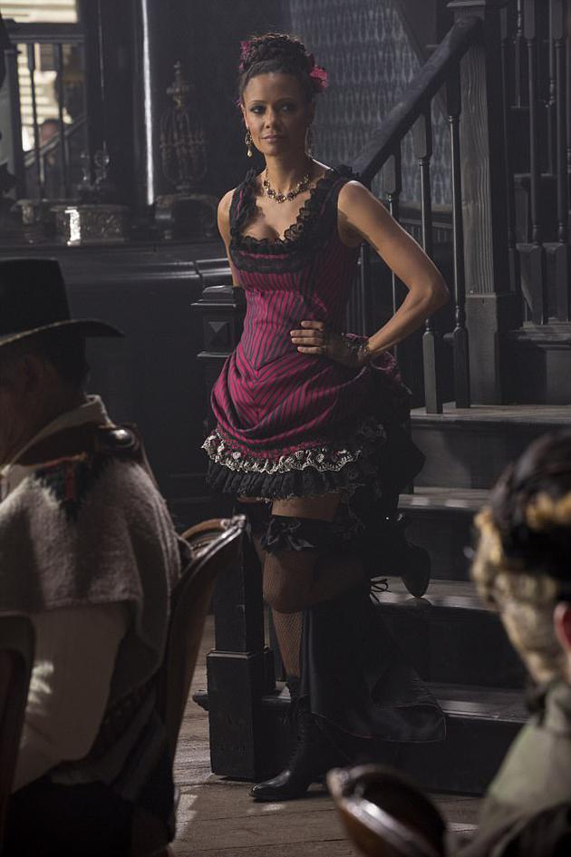 在美剧《西部世界》(Westworld)中,谭蒂·纽顿饰演的妓院老鸨梅芙·米莱常常在性爱过程中被客人杀死,需要重新修补之后才能继续使用。
