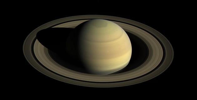 图中是卡西尼探测器观测的土星和土星环状结构。