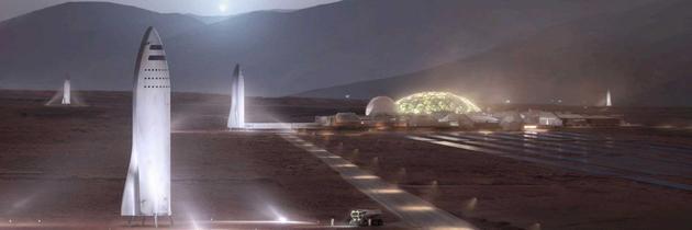 如果BFR火箭实现火星旅行,它将包括建造一个推进燃料生产基地,这是火星殖民计划的一部分。该计划将从大气层中吸收二氧化碳,并利用太阳能将其转变为冷沉淀四氧化碳(CO4)燃料。