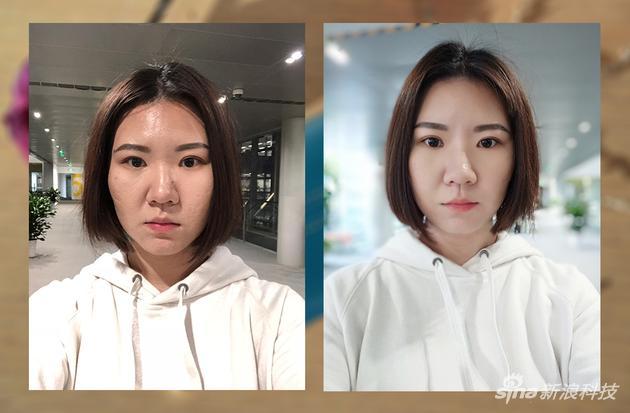 左为iPhone拍摄,右为美图V6所拍(三级美颜)