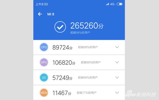 小米8安兔兔跑分