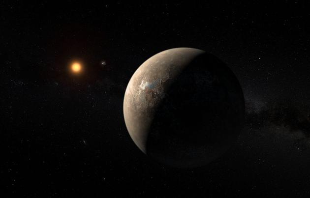 图中是艺术家绘制的环绕比邻星运行的比邻星b,比邻星是距离地球最近的恒星。