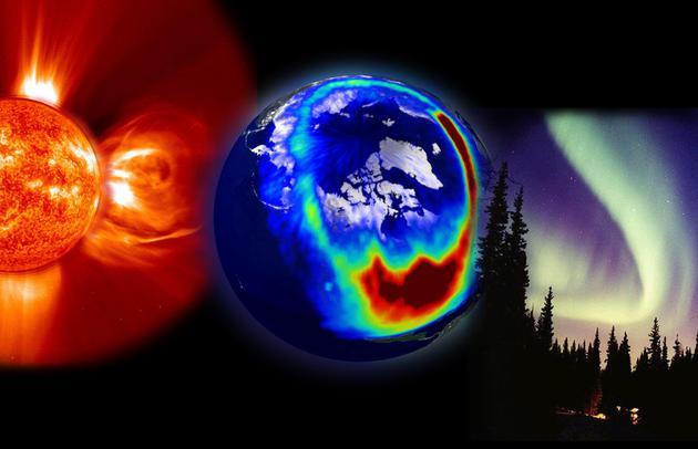 太阳爆发性活动对地球空间的作用示意图