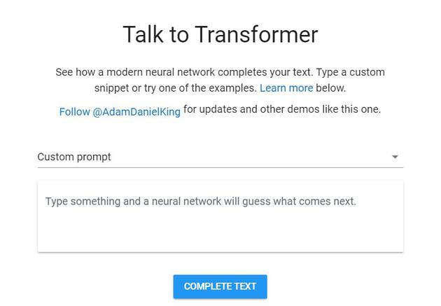talktotransformer.com页面