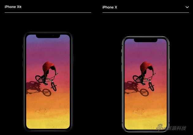 iPhone XR跟iPhone X大小对比(图片来自苹果官网)