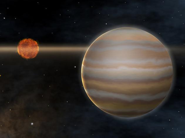 图中是艺术家描绘一颗太阳系之外的行星,它环绕一颗褐矮星运行,该恒星系统叫做“2M1207”。