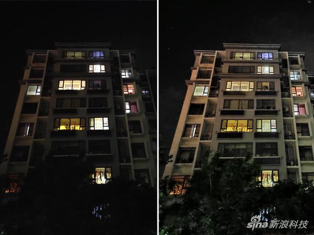 夜间样张,右边为夜景模式