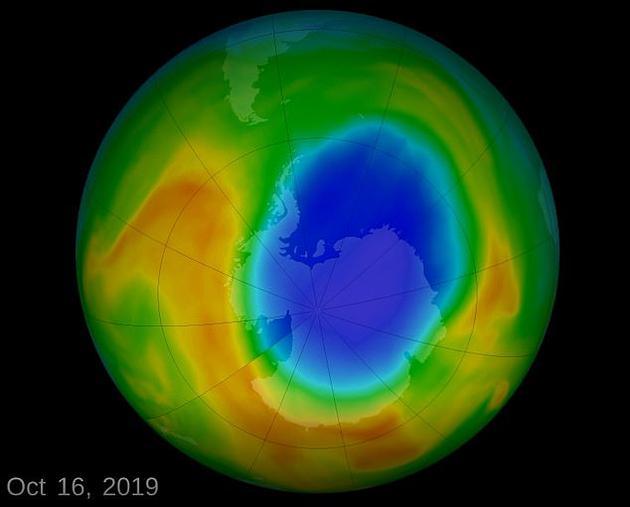 在9月到10月之间,臭氧层洞缩小到约1000万平方公里,这是有记录以来的最小水平