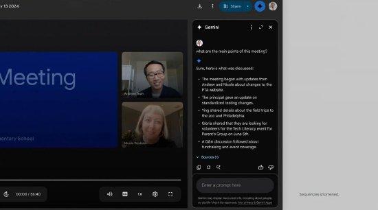 谷歌CEO桑达尔·皮查伊：Gemini 1.5 Pro现已支持总结会议内容