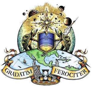 蓝色起源公司的徽标,上面用拉丁文写着:“Gradatim Ferociter”,意为“步步为营,勇往直前”