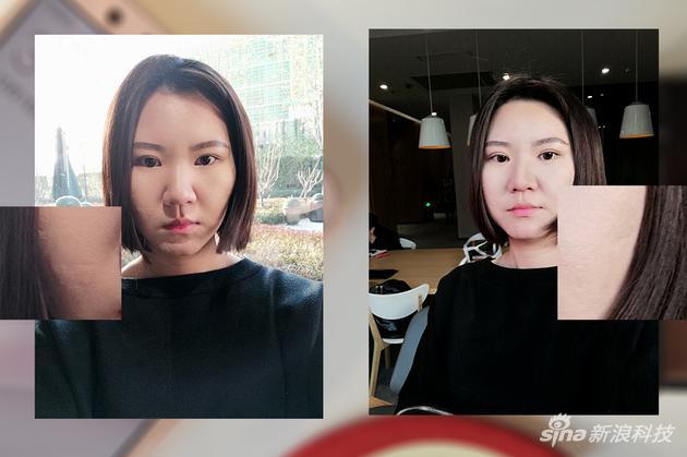 左为未开启美颜模式样张,右为开启美颜模式