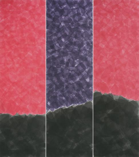 桑火尧, 后山的风景, 绢本水墨, 156×44cm×3幅, 2014