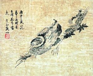 傅山《雨中画鸭图》轴