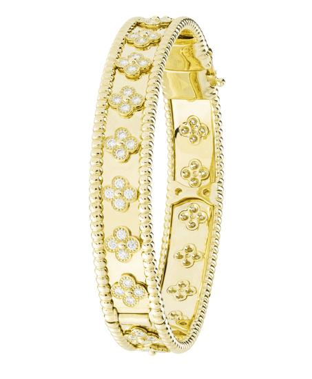 Van Cleef & Arpels梵克雅宝Perlee黄K金镶嵌四叶幸运图案手镯