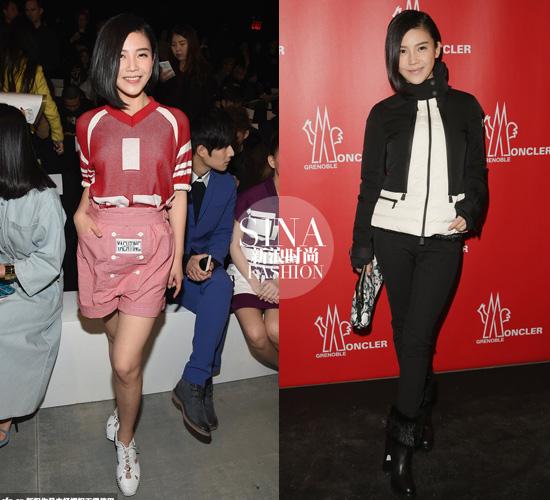 左:杨子姗Lacoste 看秀造型;右:杨子姗Moncler Grenoble 看秀造型