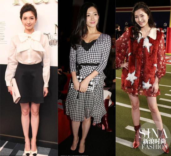 从左到右:江疏影Kate Spade, DVF, Tommy Hilfiger 看秀造型