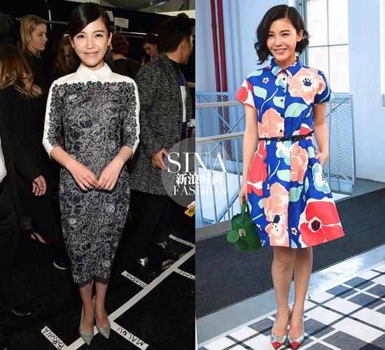左:杨子姗Tadashi Shoji 看秀造型;右:杨子姗Kate Spade 看秀造型