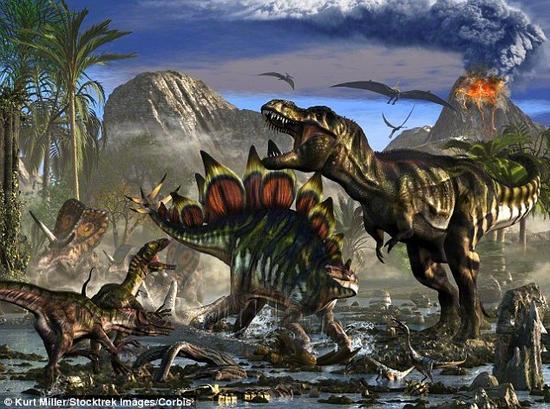 虽然霸王龙和剑龙(Stegosaurus)常常被描绘在一起,但这两种恐龙根本不可能同时同地出现,它们生活在不同的时代。