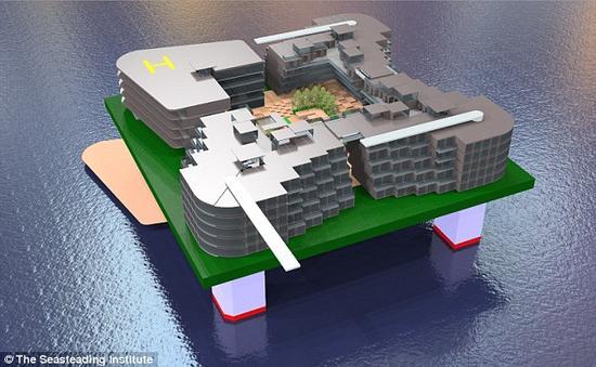 这些平台将用钢筋混凝土建造,可在最久100年的时间中支撑公寓、排屋、办公楼和酒店等3层建筑。照片展示了一个平台模型。