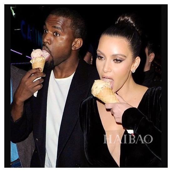 名媛Kim Kardashian与老公秀恩爱