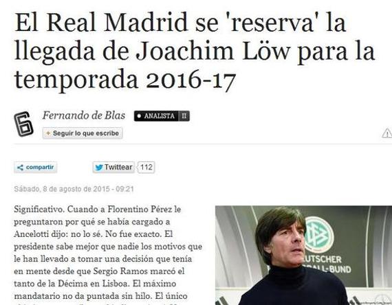 西班牙媒体“6cero”透露，皇马将在2016-17赛季聘请勒夫出任主教练