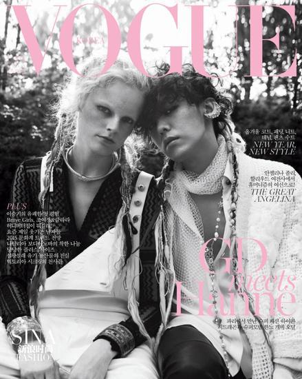 权志龙与超模Hanne Gaby Odiele一同登上15年开年刊《VOGUE》封面