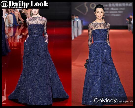 张曼玉身着eliesaab2013秋季高定系列