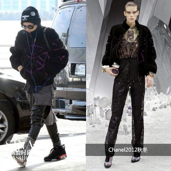 权志龙穿2012Chanel秋冬皮草外套