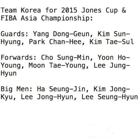 韩国男篮亚锦赛12人名单
