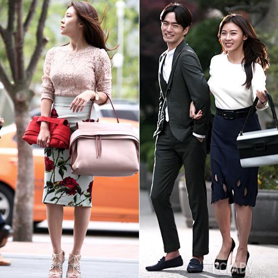 图左:河智苑手拎TOD’S裸色手袋,约合人民币7500元;图右:河智苑手拎Roger Vivier,这款大约1万6000元左右。