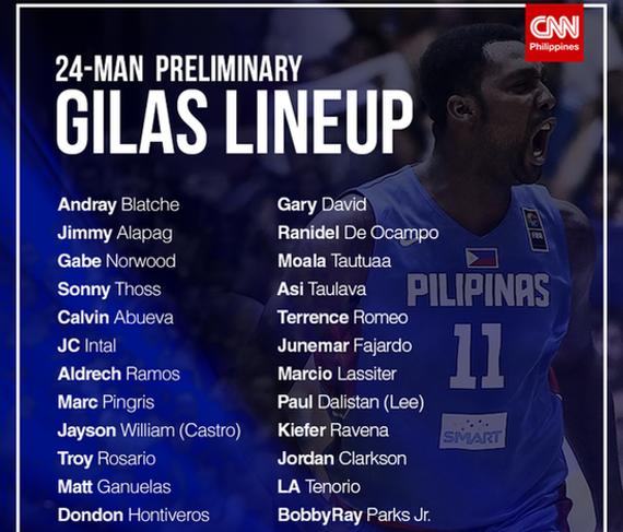 布莱切与克拉克森的名字均出现在了菲律宾男篮大名单中