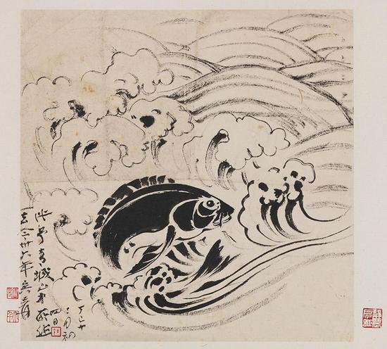 张大千《鱼化龙》 纸本镜心 尺寸:22.5×22cm