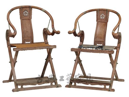 明晚期 黄花梨圆后背交椅(一对)长68cm,宽68cm,高110cm