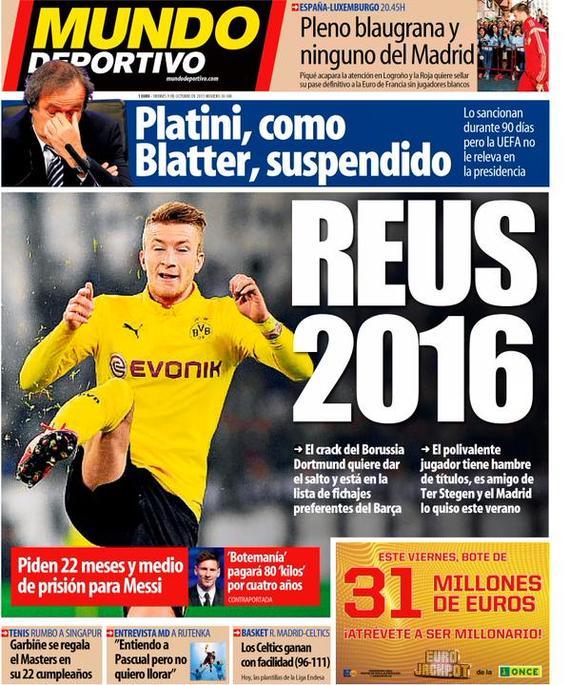 周五《世界体育报》的报纸封面：罗伊斯，2016年！