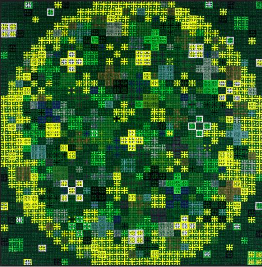 丁乙《十示2009-10》,丙烯、成品布,150 x 150cm