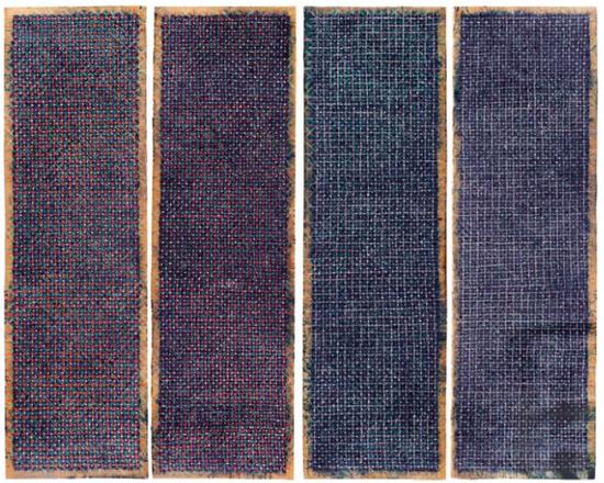 丁乙《十示97 B21-B25》,粉笔、炭笔、瓦楞纸,260 x 80 cm x 4件
